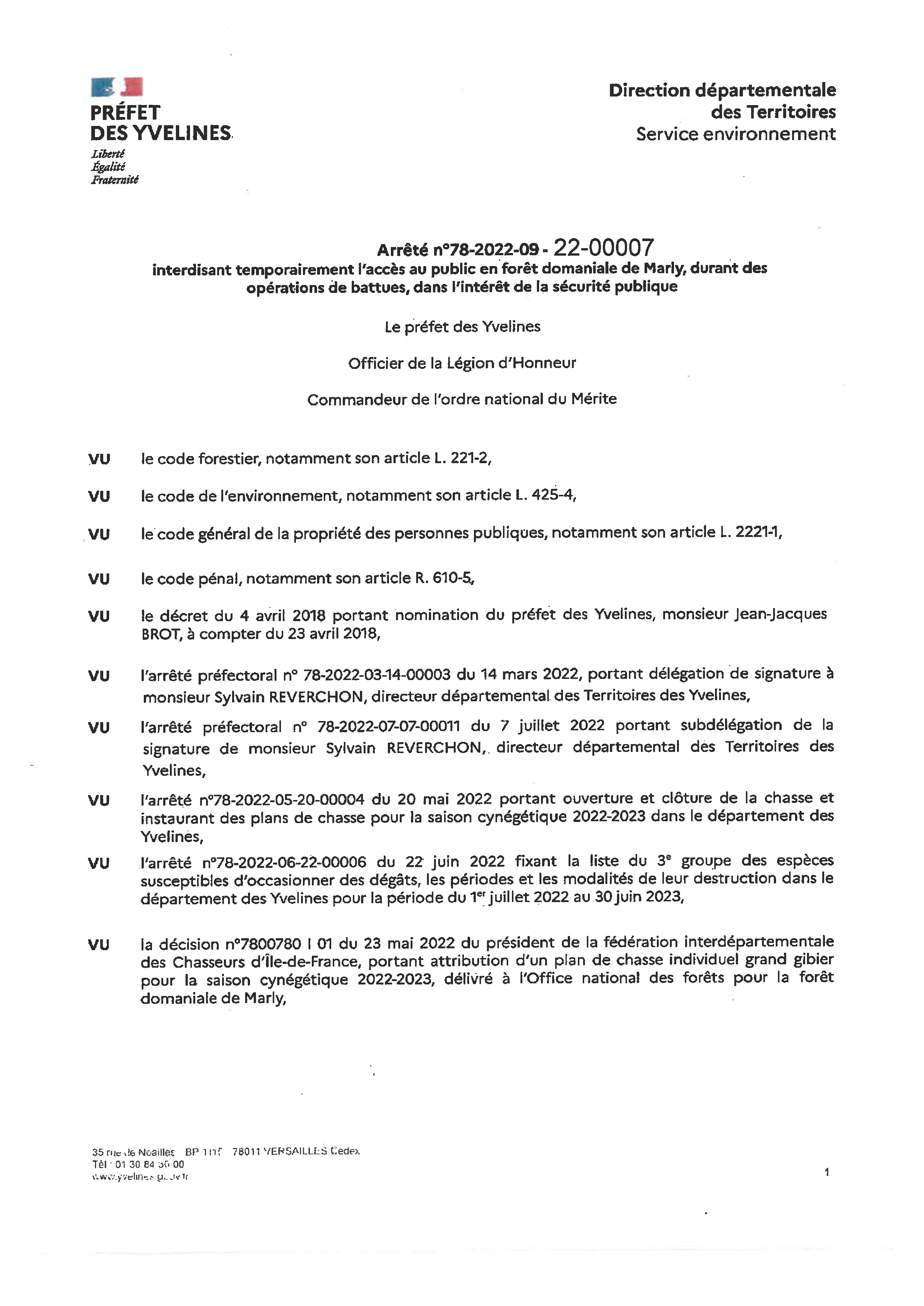 Arrete interdisant lacces en foret de marly 2022 Page 1